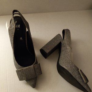 H&M sling-back Sparkly silver Bowed Pointy toed Pumps sz.40EU/9US
